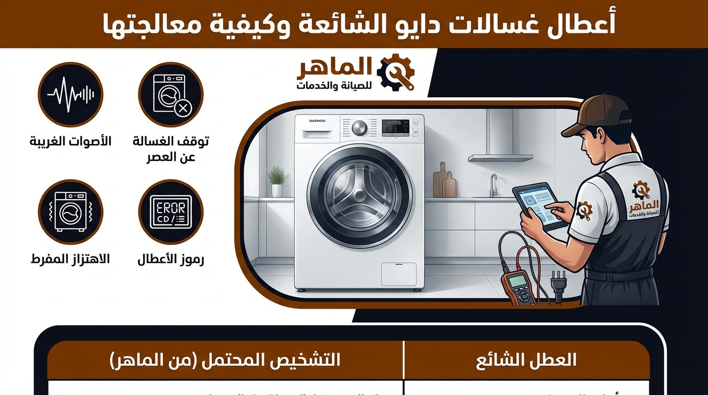 أعطال غسالات دايو الشائعة وكيفية معالجتها
